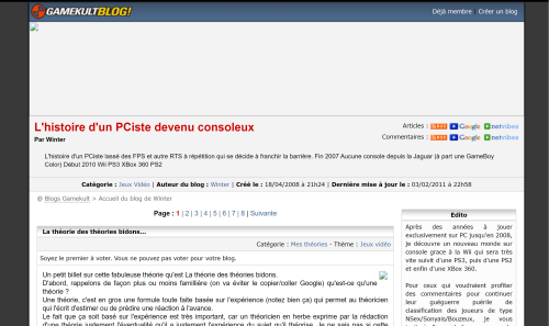 Merci la Wayback Machine de m&#039;avoir permis de r&eacute;cup&eacute;rer une illustration du blog tel qu&#039;il &eacute;tait au d&eacute;part, h&eacute;berg&eacute; chez Gamekult.