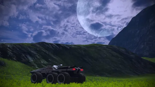 Dans le premier tiers du jeu, les ballades en Mako (votre voiture de l'espace) offrent parfois quelques très jolis paysages. Malheureusement, pour la majorité, il s'agira de décors lunaires très austères. Mais pourtant j'ai pris goût à ces moments d'exploration, je me sentais impliqué, j'avais ce sentiment que je devais explorer et découvrir même si les conditions ne semblaient pas idéales. C'était contextuellement parfait.